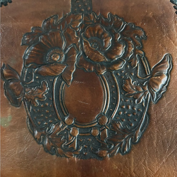 Brown Leather Floral Embossed Handbag hand tooled - Picture 7 of 9